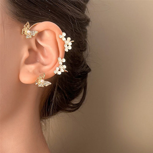 Orecchini clip farfalla perla fiore