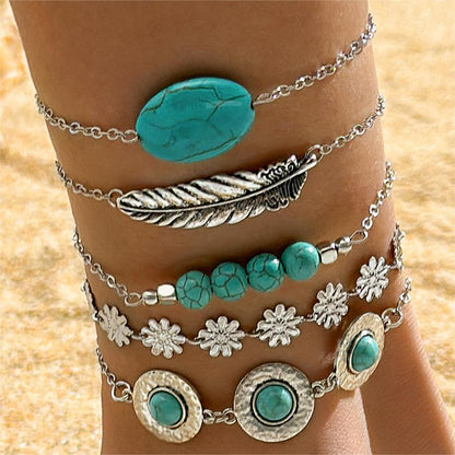 Bracciale boho turchese foglia