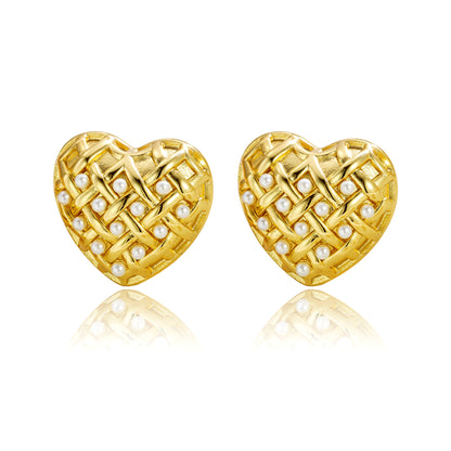 Orecchini cuore intrecciati perla
