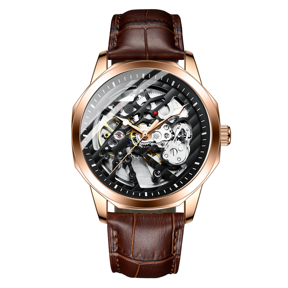 Orologio meccanico automatico uomo con quadrante scheletrato