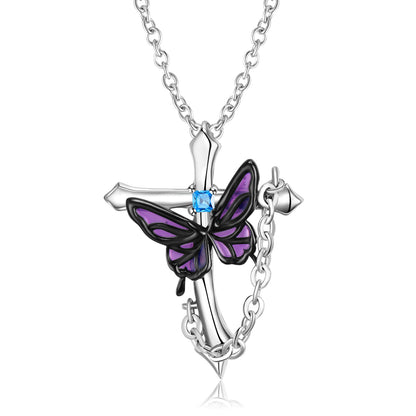 Collana croce farfalla argento