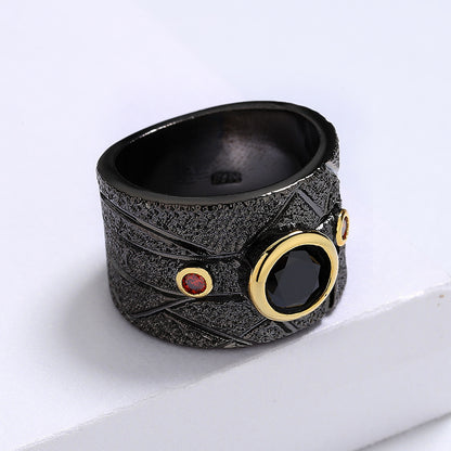 Anello barocco nero geometrico