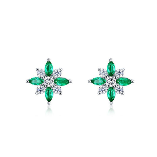 Orecchini fiore smeraldo argento