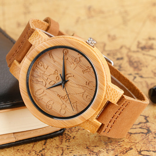 Orologio bambù forma gatto