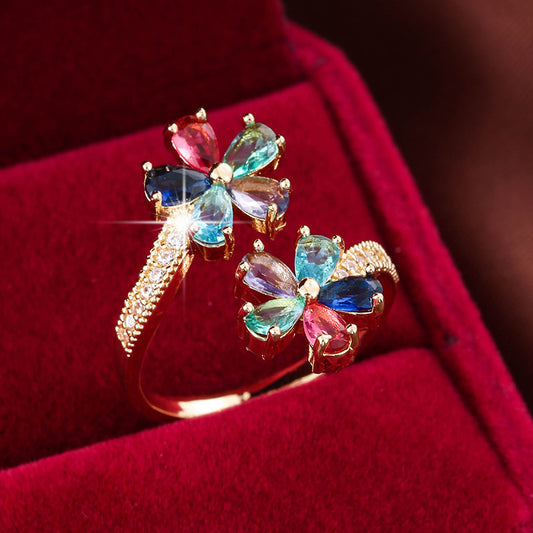 Anello fiore zircone colorato