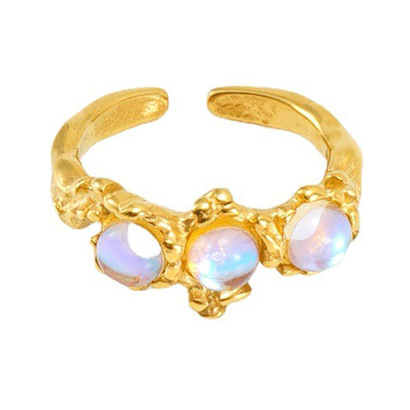 Anello pietra di luna geometrico irregolare