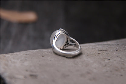 Anello loto calcedonio bianco
