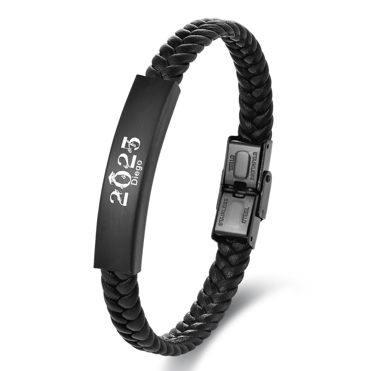 Bracciale pelle intrecciata acciaio titanio da uomo
