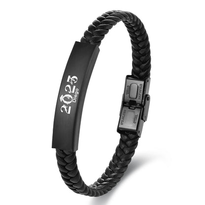 Bracciale pelle intrecciata acciaio titanio da uomo