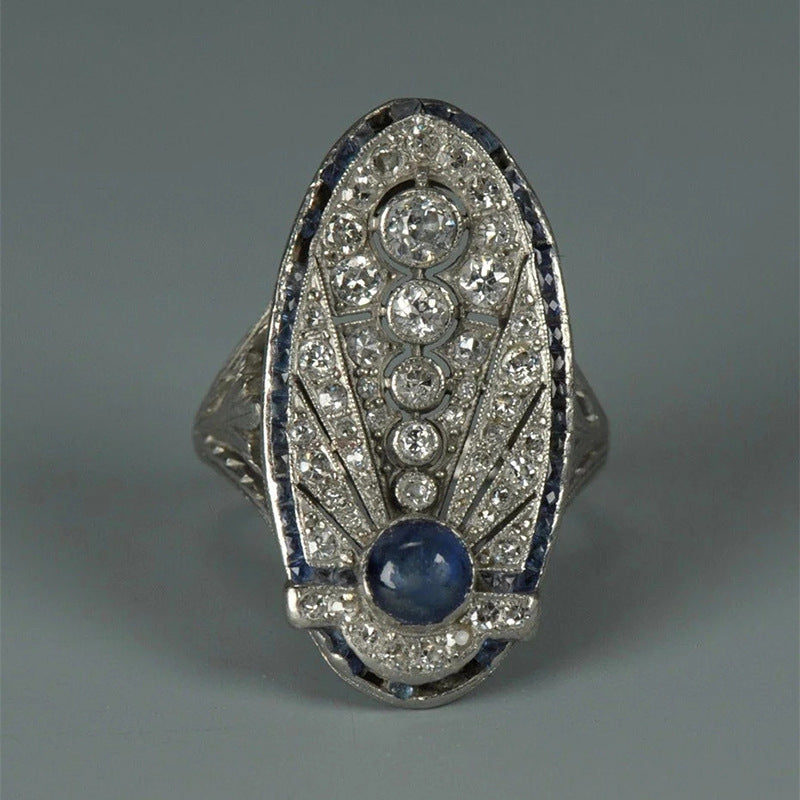 Anello Zircone Blu Retrò
