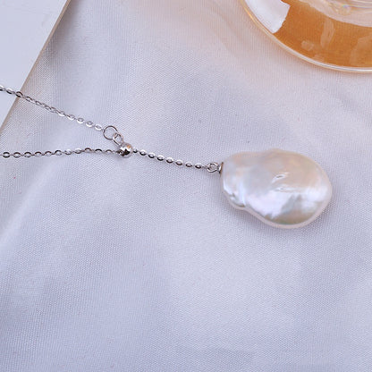 Collana perla barocca bottone argento