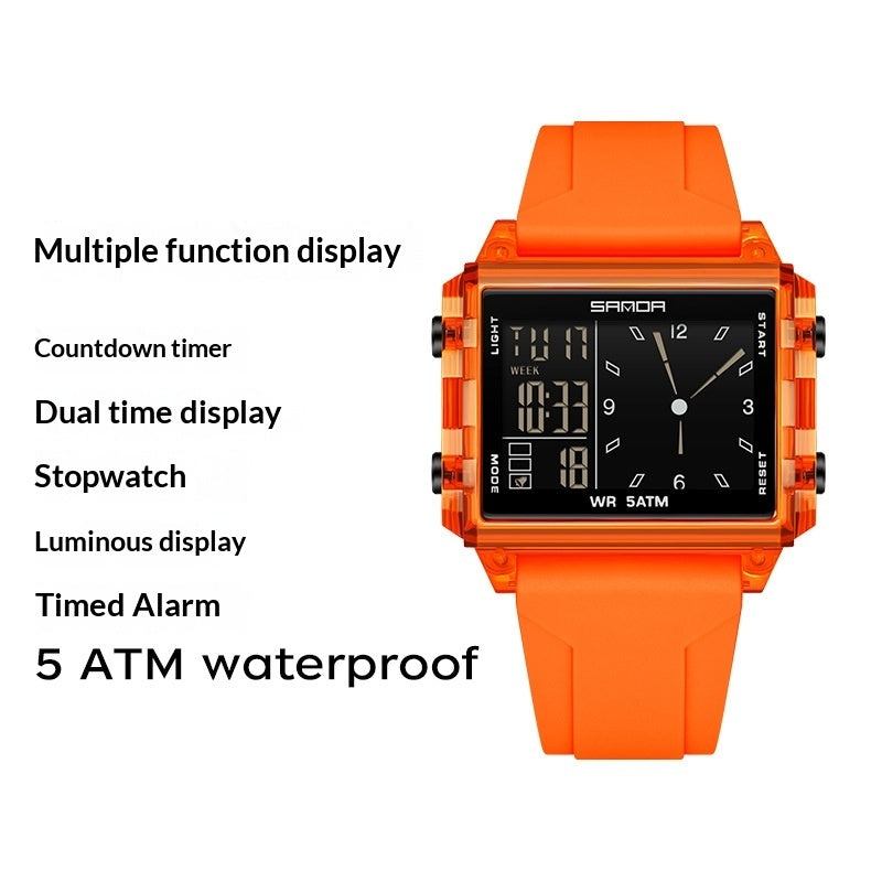 Orologio sportivo quadrato con quadrante grande