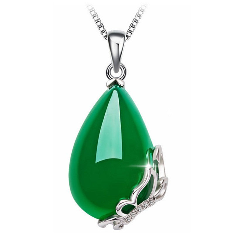 Collana argento farfalla con calcedonio verde