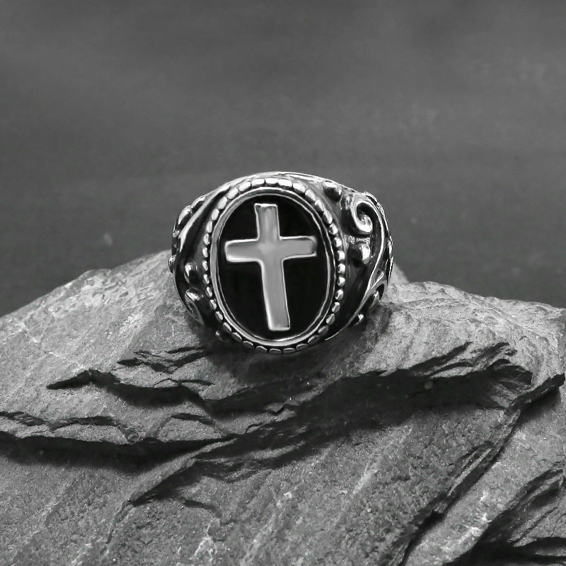 Anello titanio croce vintage