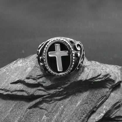 Anello titanio croce vintage
