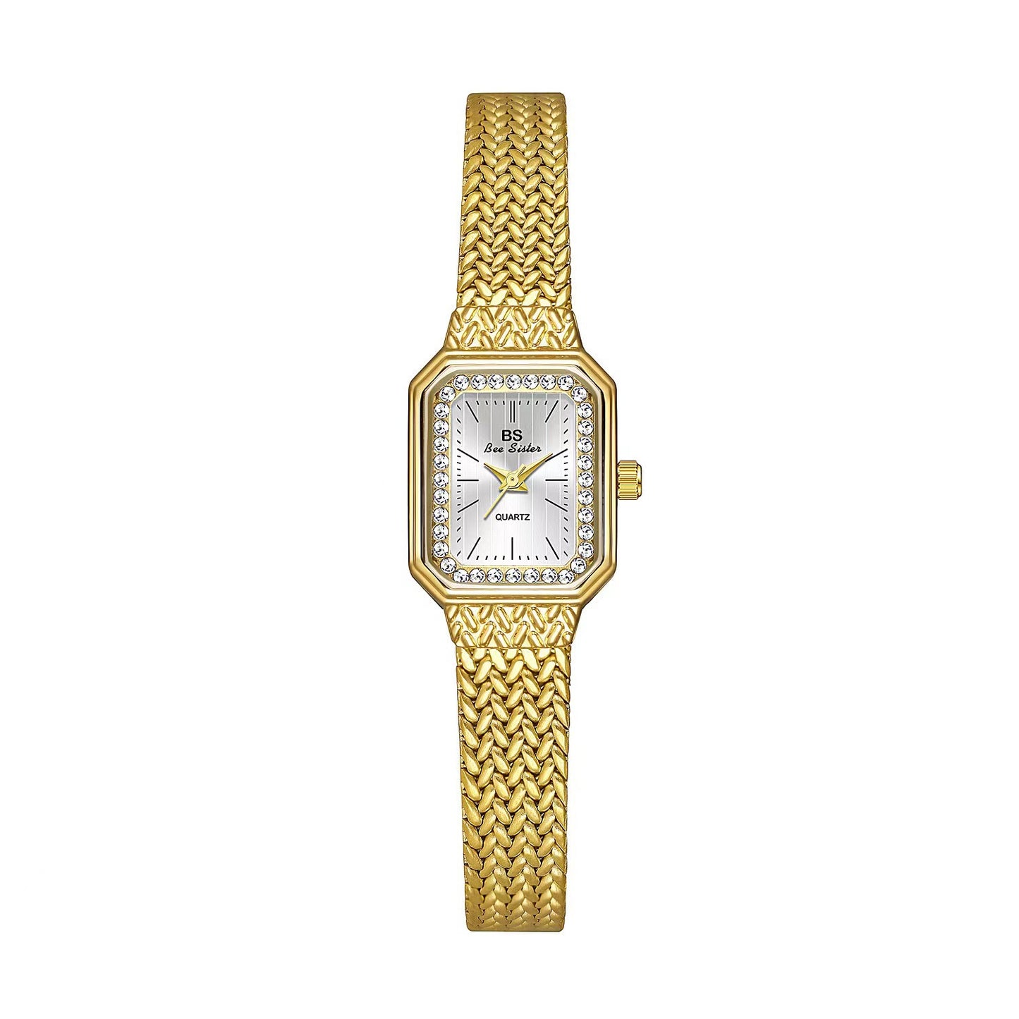 Orologio quadrato a mesh dorato