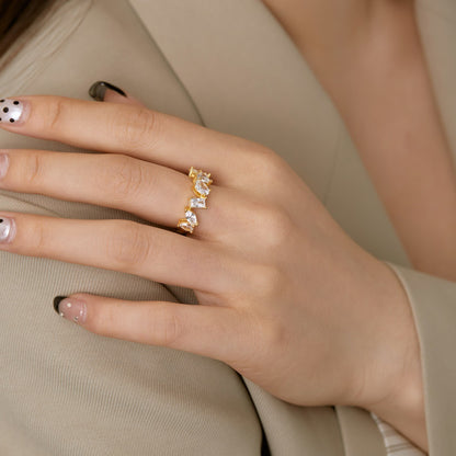 Anello argento geometrico con zirconi