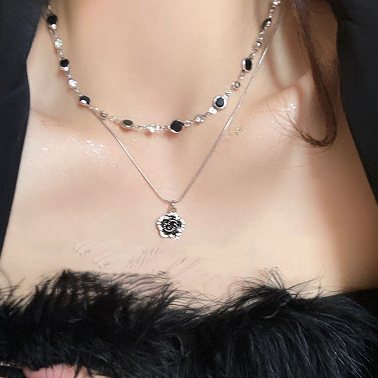 Collana doppio strato rosa e zircone