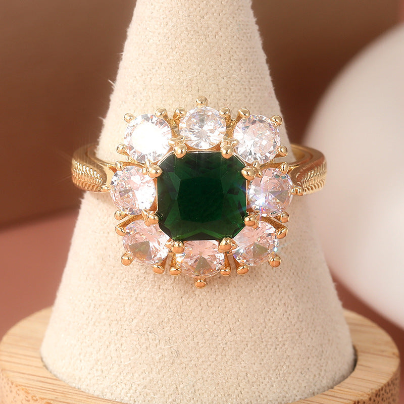 Anello zircone verde stile retrò
