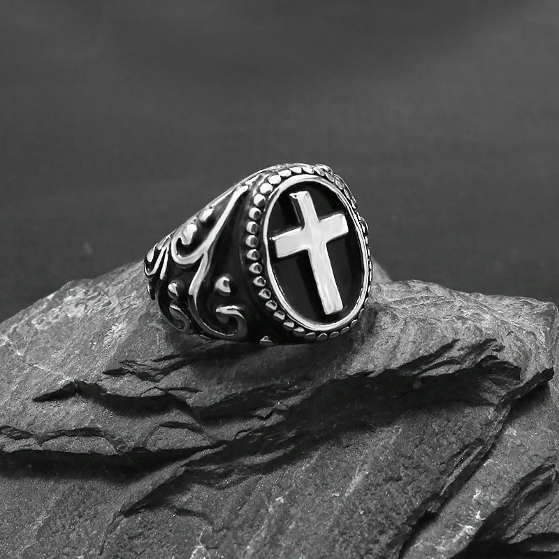 Anello titanio croce vintage