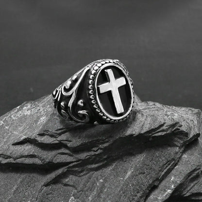 Anello titanio croce vintage