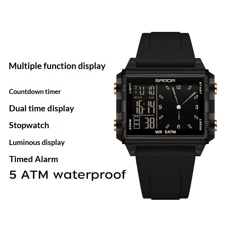 Orologio sportivo quadrato con quadrante grande