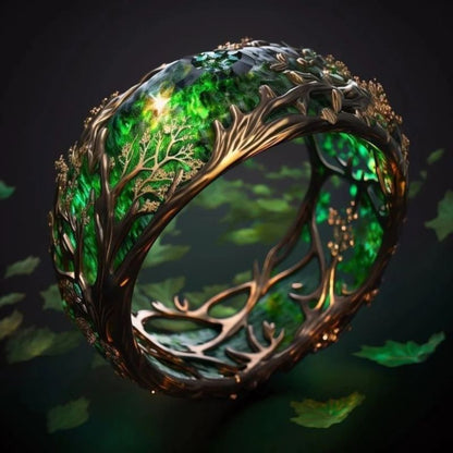 Anello malachite con ramo e vite