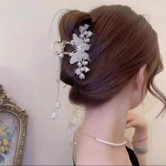 Clip capelli farfalla con perla