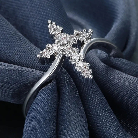 Anello croce con zircone nuziale