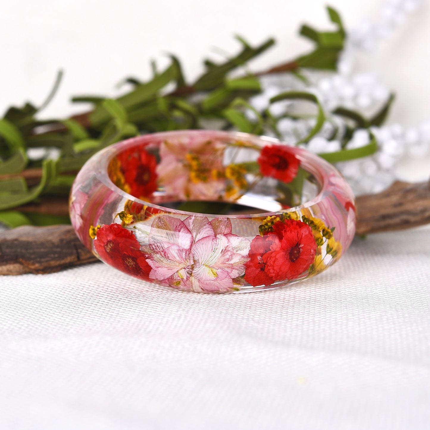 Bracciale resina fiori secchi cristallo AB