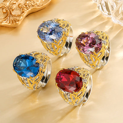 Anello oro cristalli blu