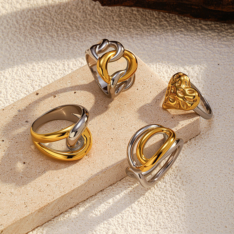 Anello color-block in acciaio