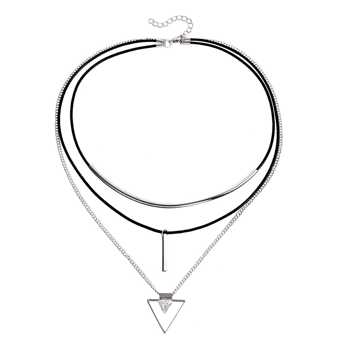 Collana pelle triangolo con zirconi