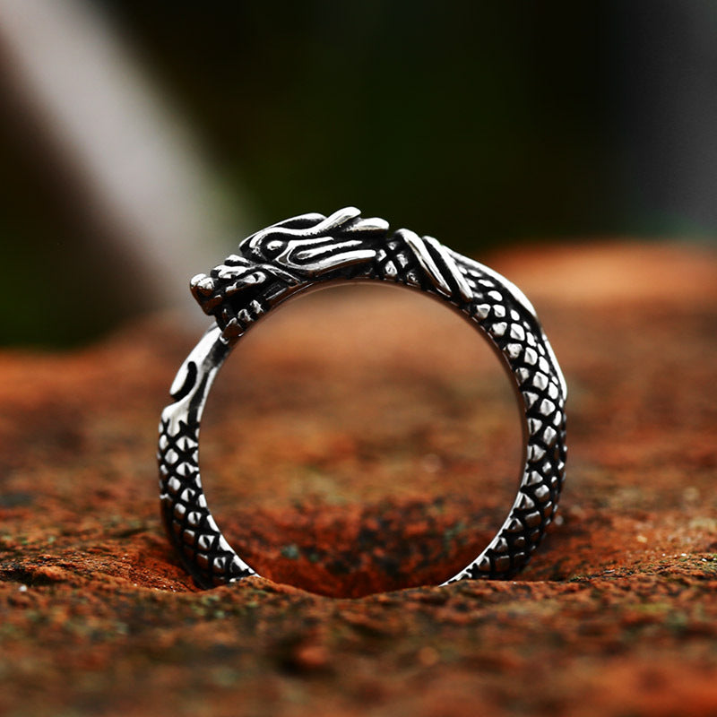 Anello acciaio drago
