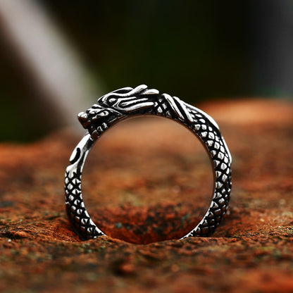 Anello acciaio drago