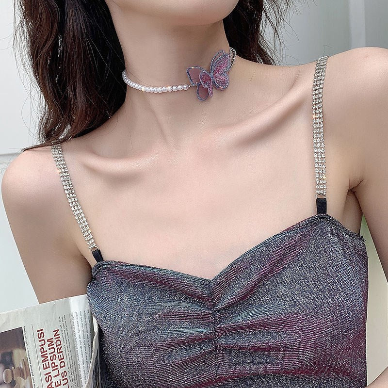 Collana perla farfalla viola