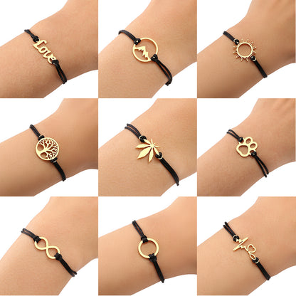 Bracciale corda nera acero