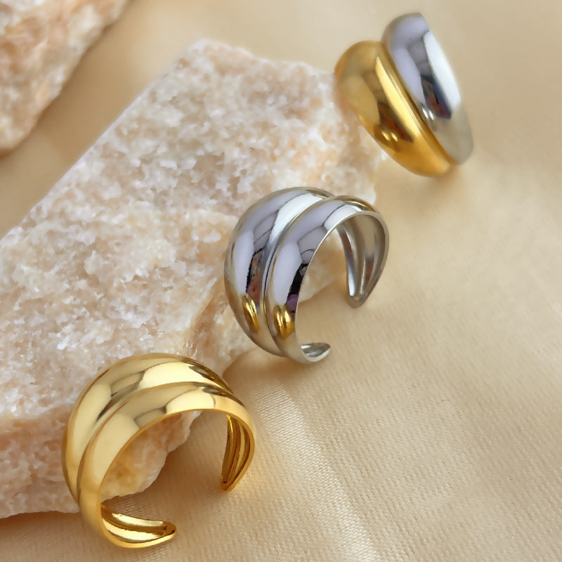 Anello acciaio geometrico cavo