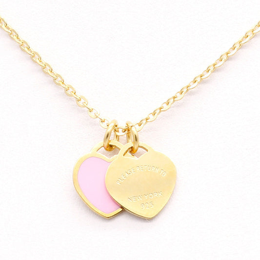 Collana doppio cuore rosa