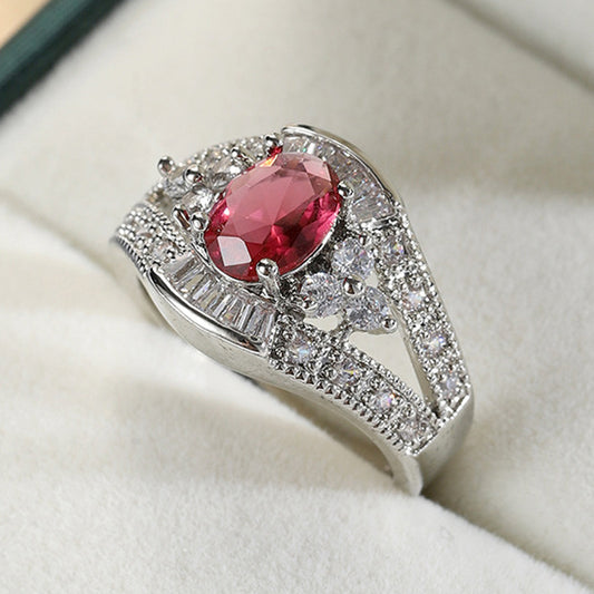 Anello Rame Zircone Rosa