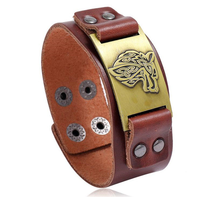 Bracciale vichingo pelle testa di lupo