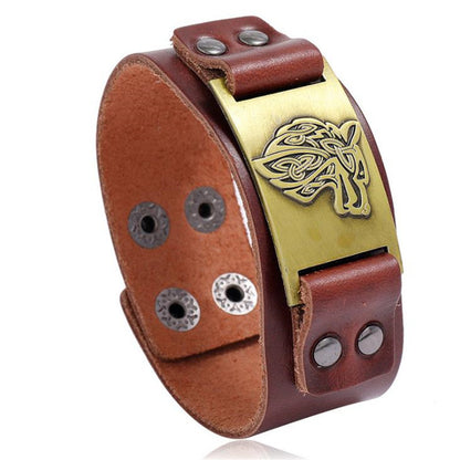 Bracciale vichingo pelle testa di lupo