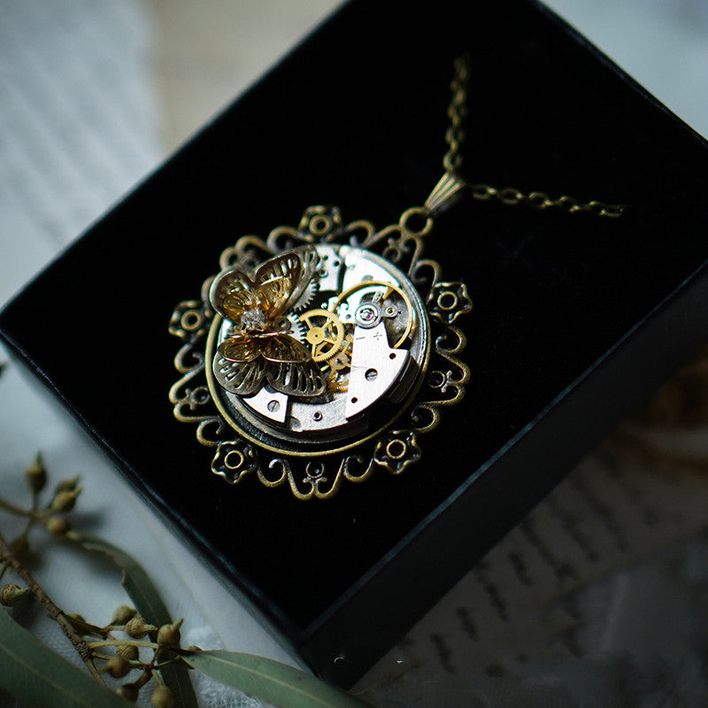 Collana ciondolo farfalla steampunk