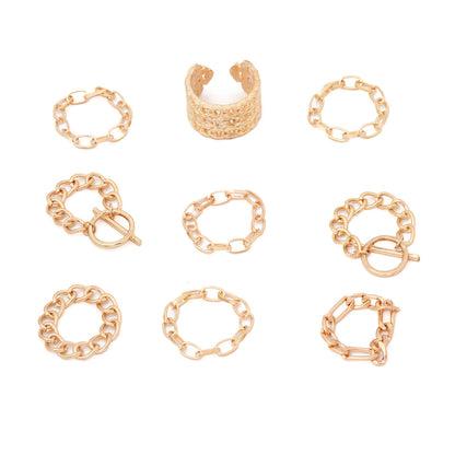 Set 9 Anelli Catena in Oro