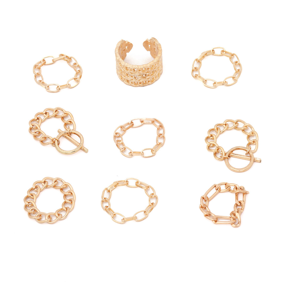 Set 9 Anelli Catena in Oro