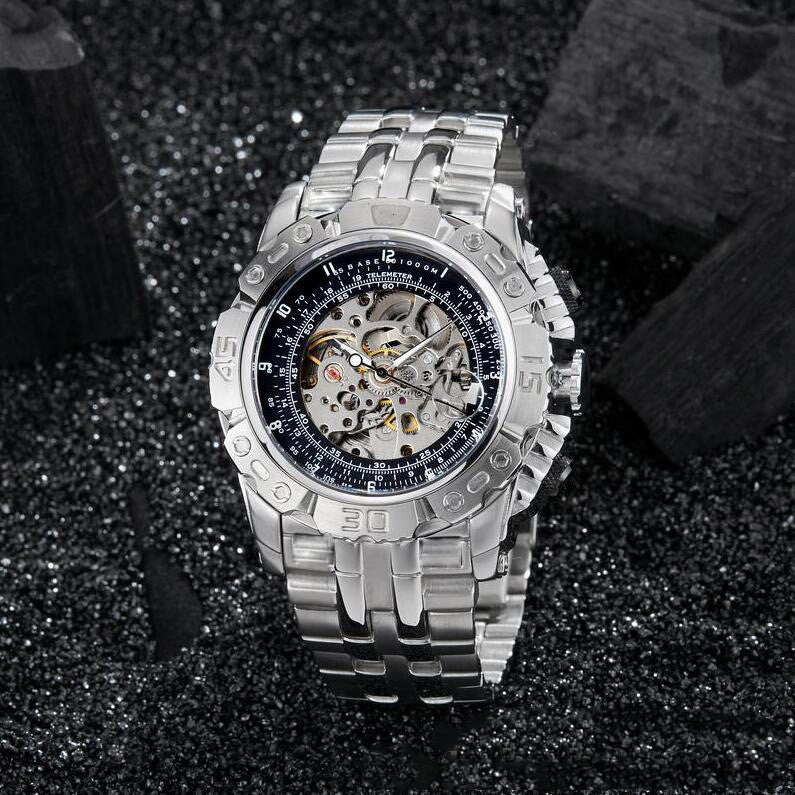 Orologio meccanico traforato acciaio