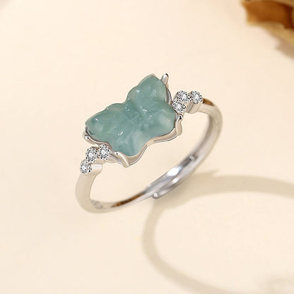 Anello farfalla in giada blu