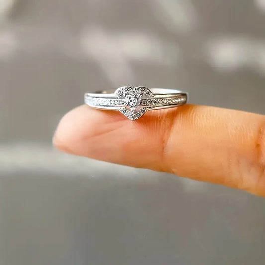 Anello doppio cuore zircone