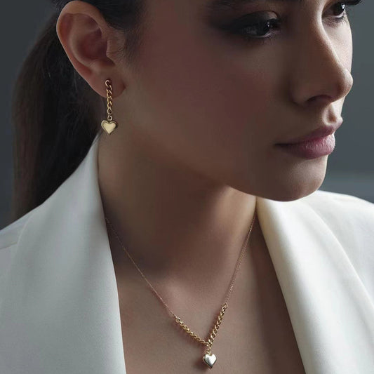 Collana e orecchini a cuore argento
