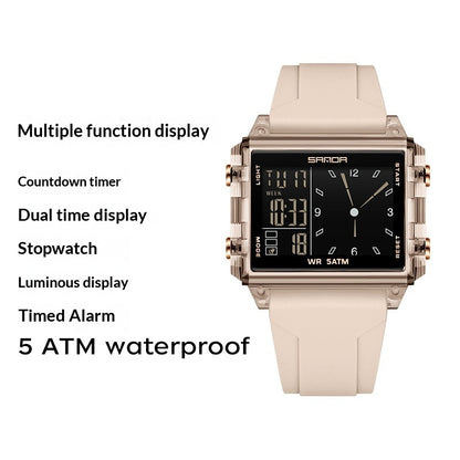 Orologio sportivo quadrato con quadrante grande
